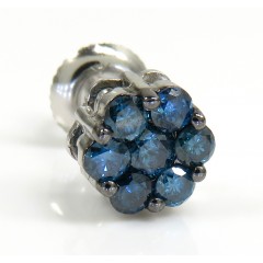 14k Solid Gold Blue Diamond 7mm Single Cluster Earrings 0.50ct