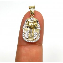 10k Yellow Gold Mini Solid Back King Tut Pharaoh Head Pendant 