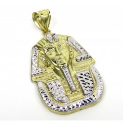 10k Yellow Gold Small Solid Back King Tut Pharaoh Head Pendant 