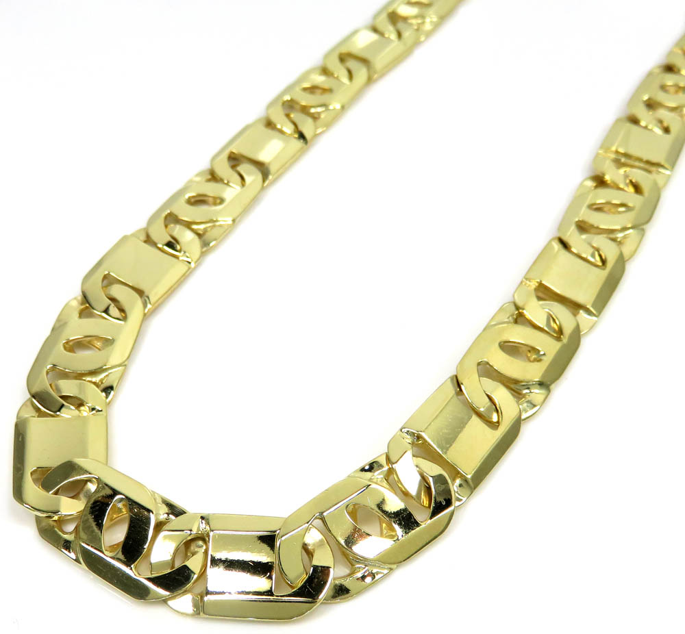 10k yellow gold thick tiger eye link chain 30 inch 12.50mm
