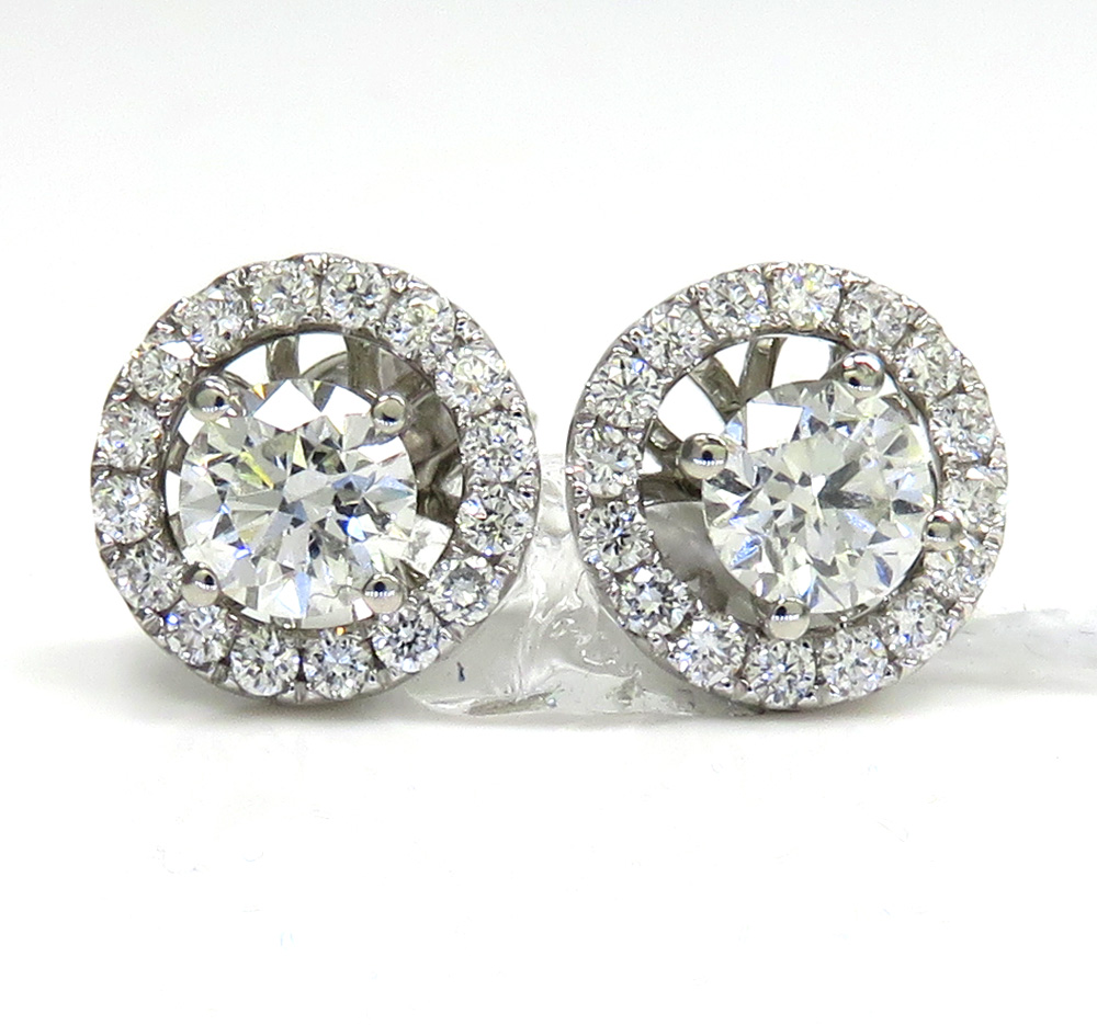 18k white gold round 9.5mm halo diamond studs 1.50ct