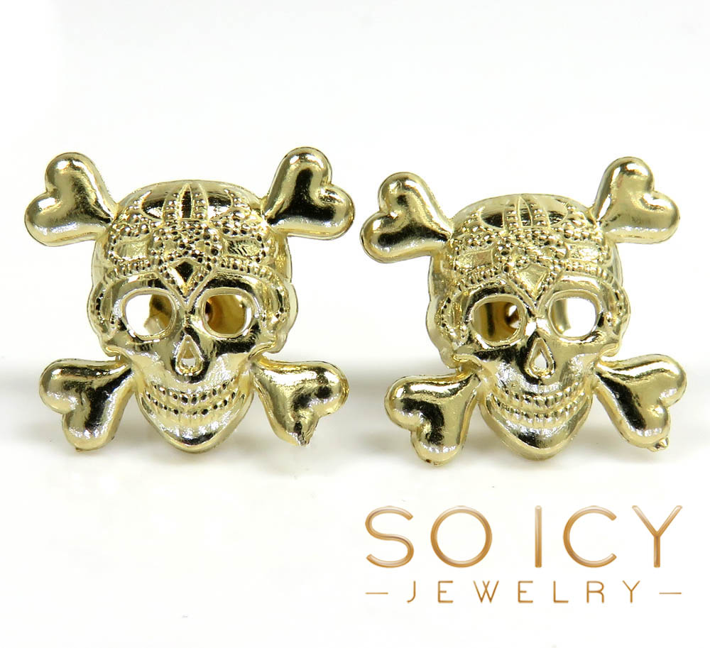 10k yellow gold skull earrings