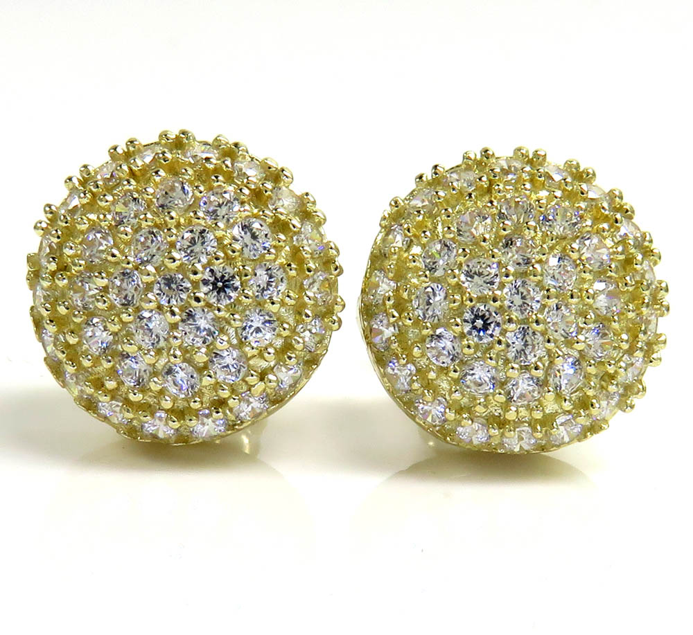 10k yellow gold 10.50mm cz round earrings 2ct