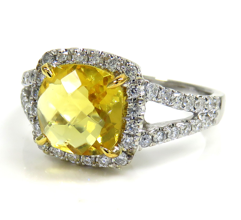 Ladies 14k white gold canary citrine diamond ring 3.50ct