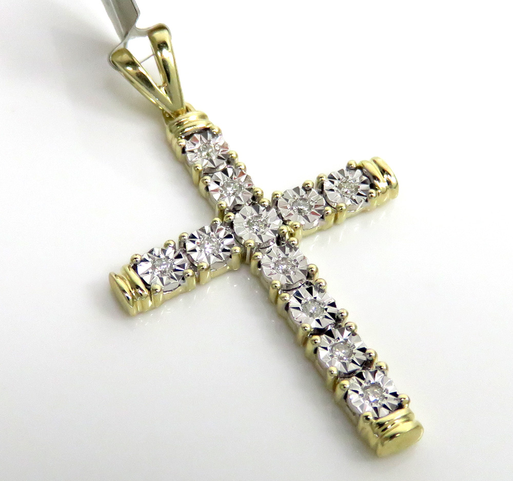 10k yellow gold medium diamond cut diamond cross 0.13ct