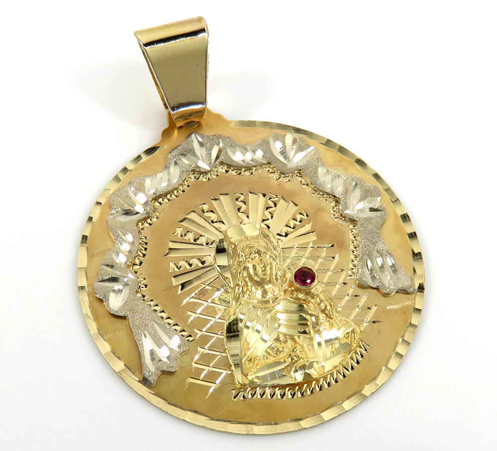 14k two tone gold large santa barbara ruby cz pendant 0.05ct