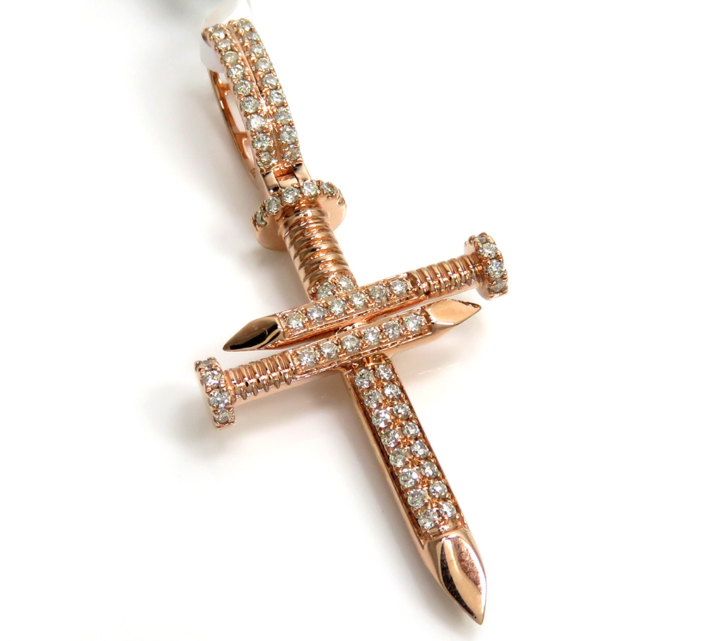 14k Gold Mini Row Diamond Nail Cross