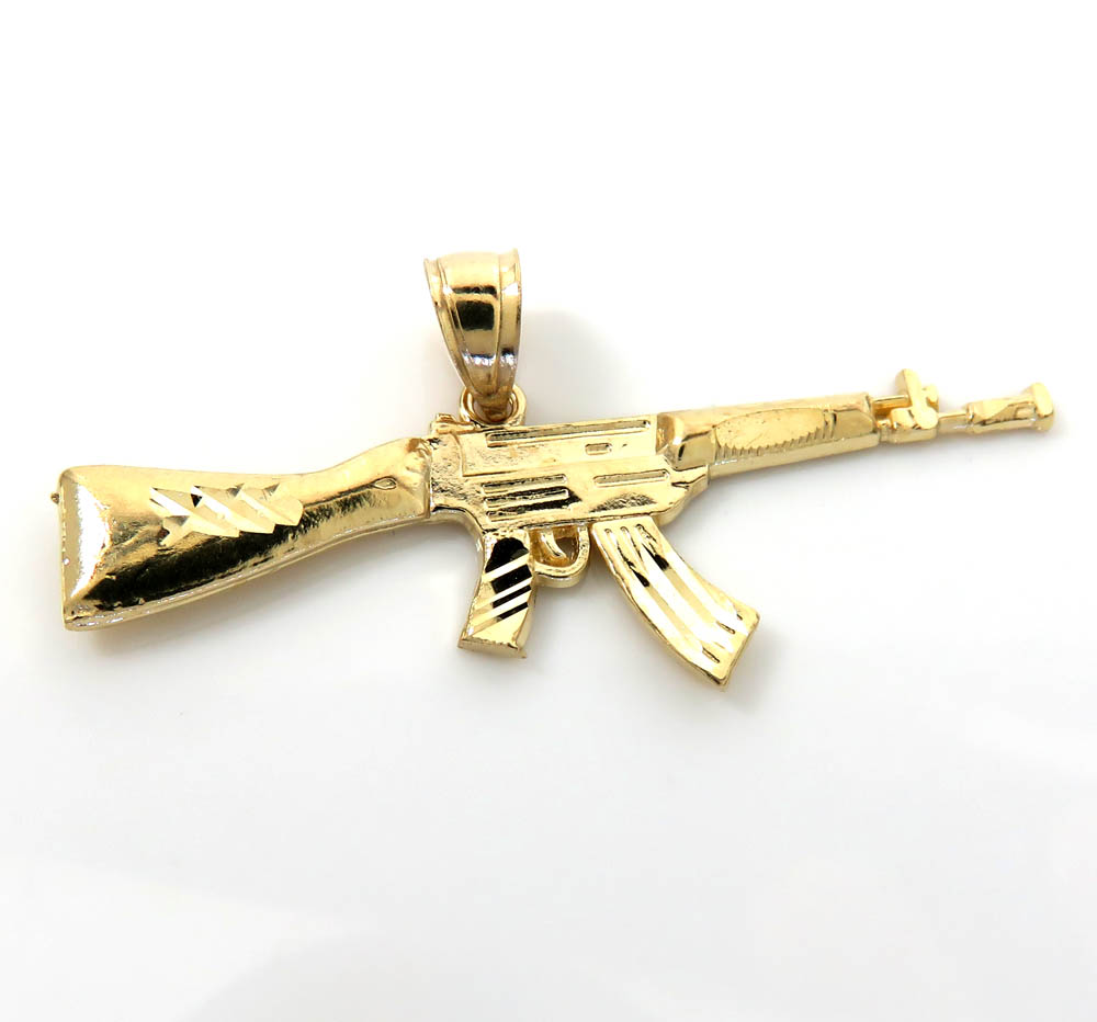 14k yellow gold small solid ak-47 rifle pendant 