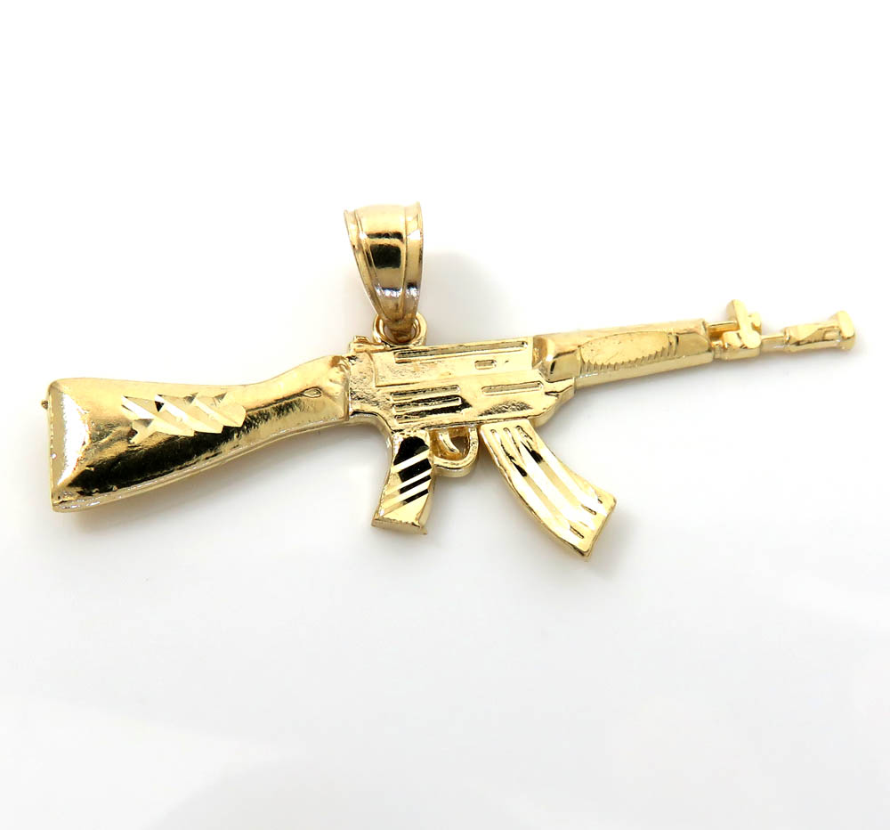 14k yellow gold small solid ak-47 rifle pendant
