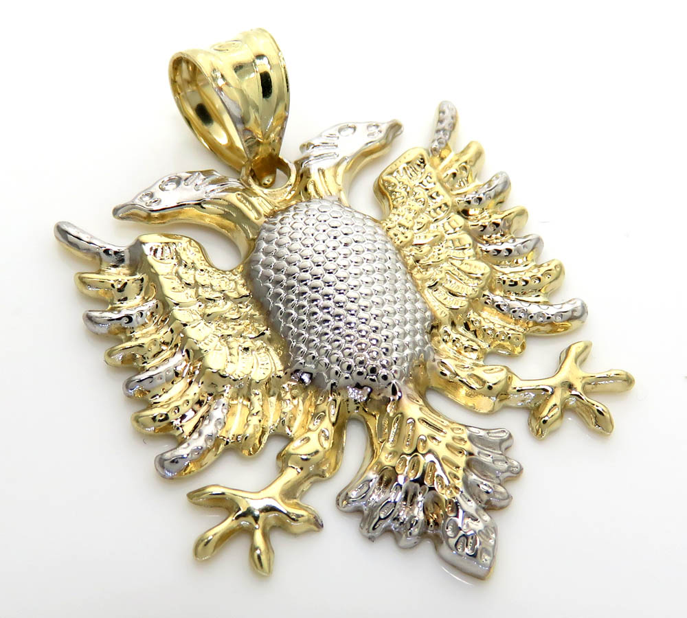 10k two tone gold diamond cut albanian eagle pendant