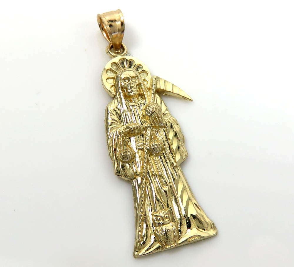 10k yellow gold small halo grim reaper pendant 