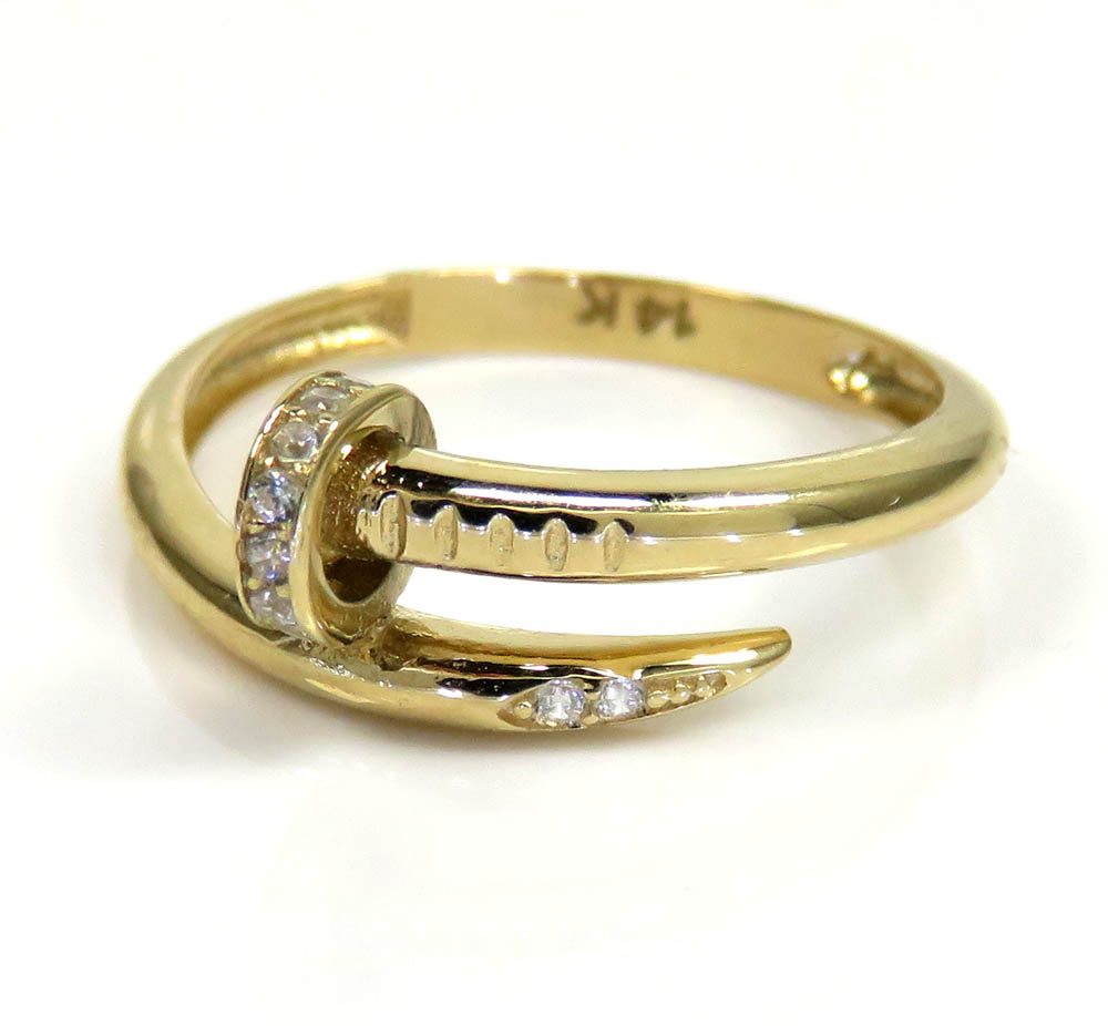 14k yellow gold cz nail ring 0.10ct
