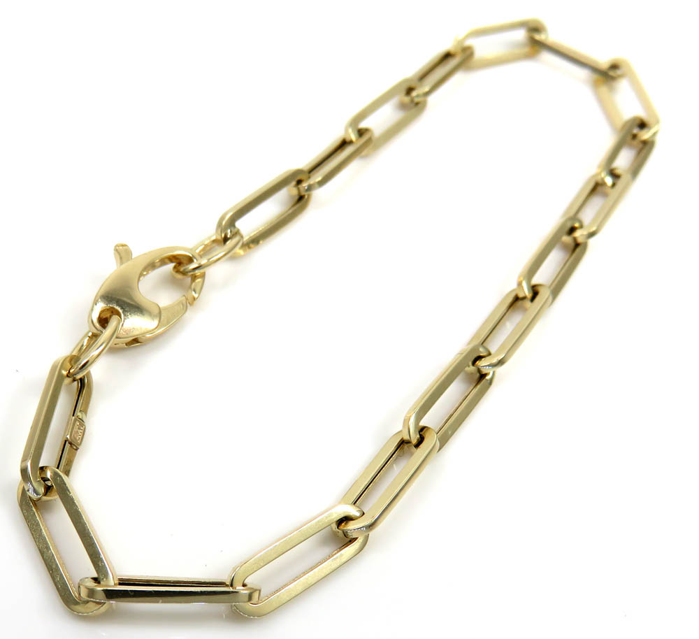 14k yellow gold hollow paper clip bracelet 7.25 inch 4mm