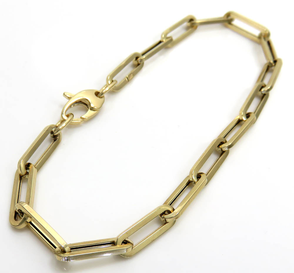 14k yellow gold hollow paper clip bracelet 7.75 inch 4.50mm