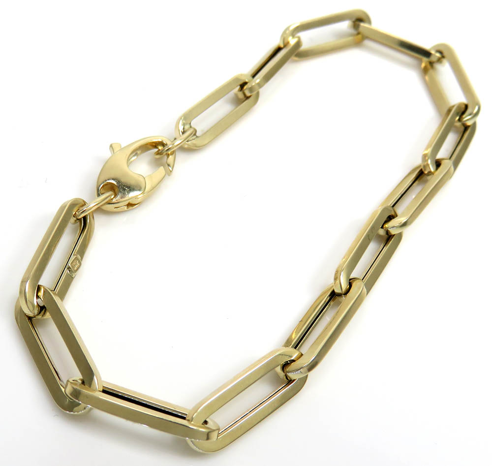 14k yellow gold hollow paper clip bracelet 7.50 inch 5mm