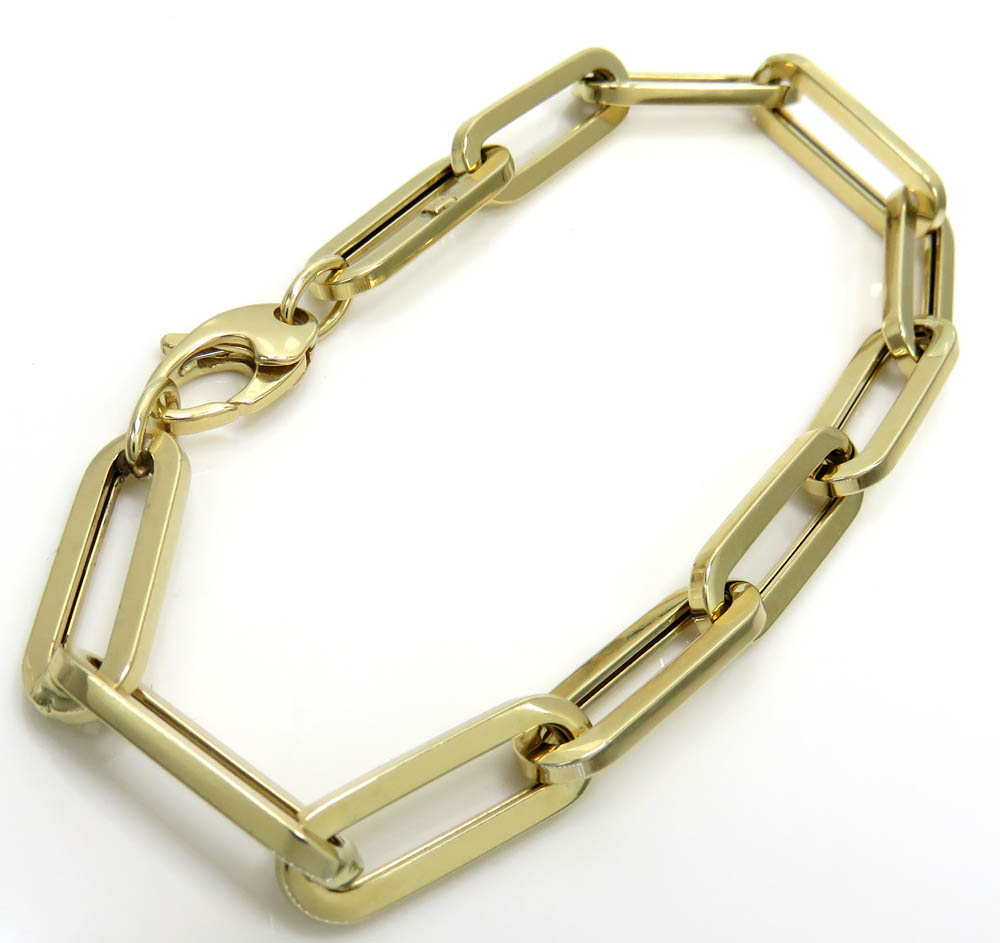 14k yellow gold hollow paper clip bracelet 7.75 inch 6.5mm