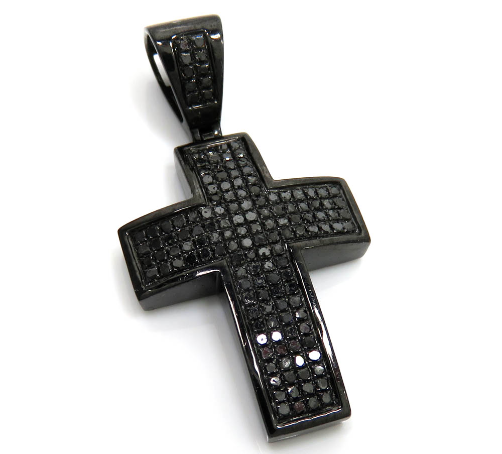 Black sterling silver black diamond short cross 2.49ct