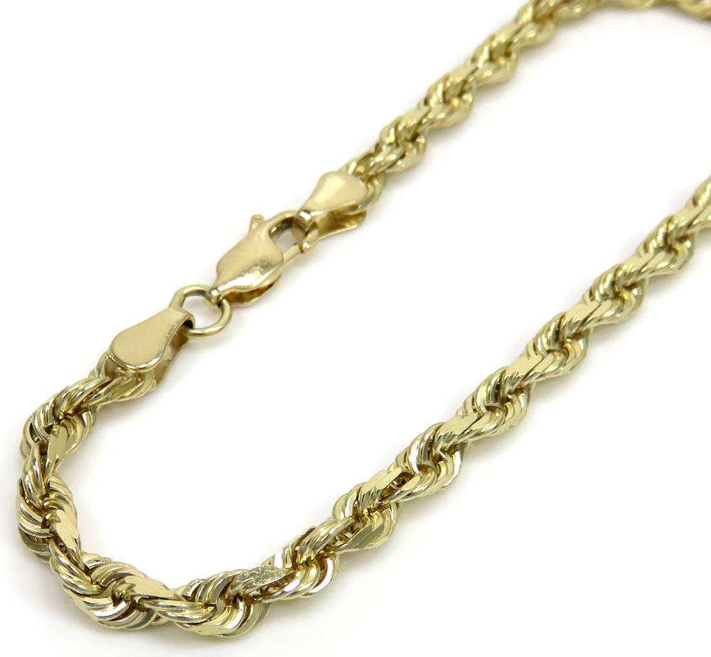 10k yellow gold solid diamond cut rope bracelet 8 inch 4.00mm