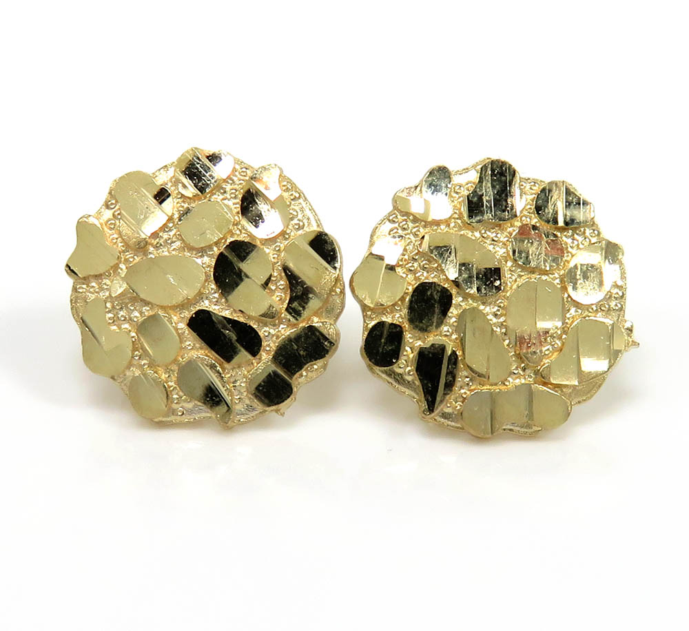10k Yellow Gold Medium Round Nugget Earrings