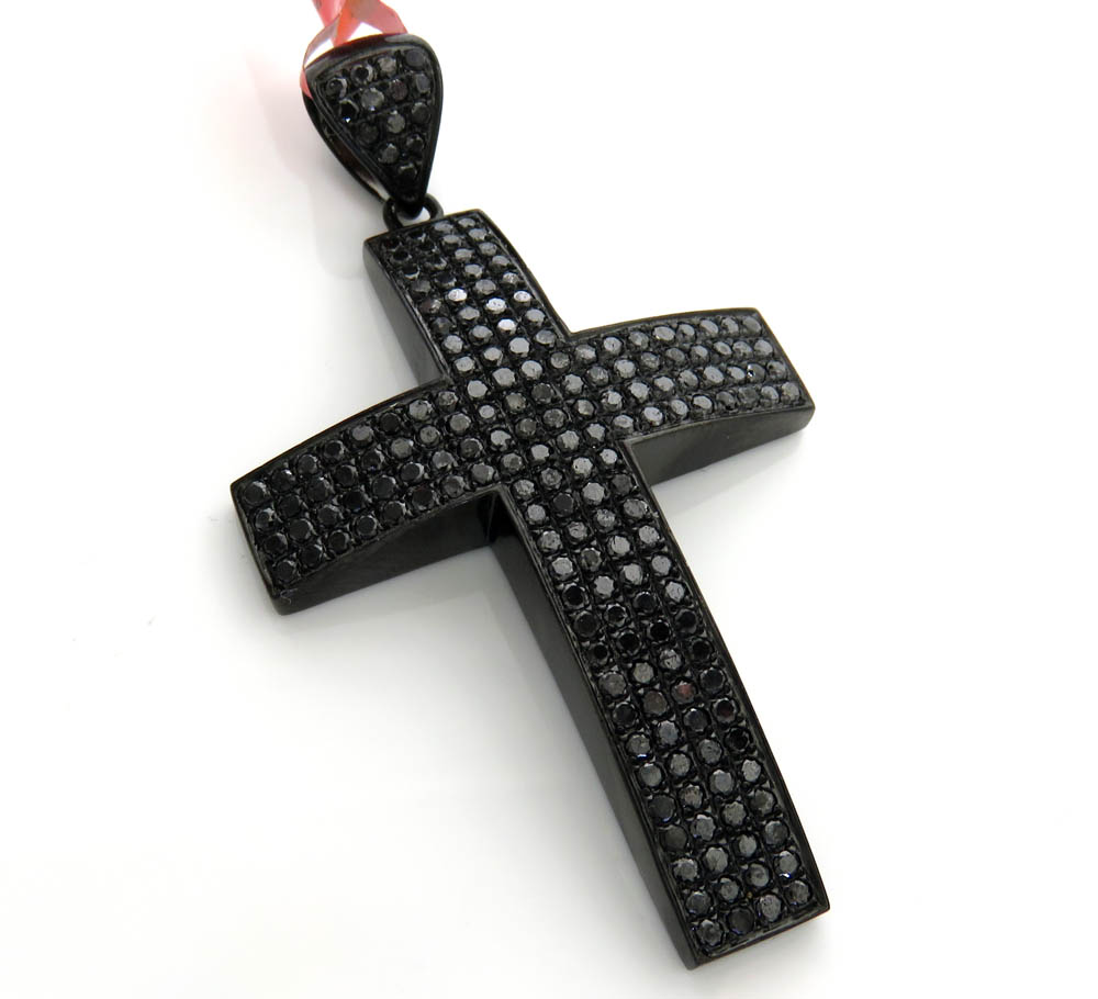 Black sterling silver black diamond large cross 4.17ct
