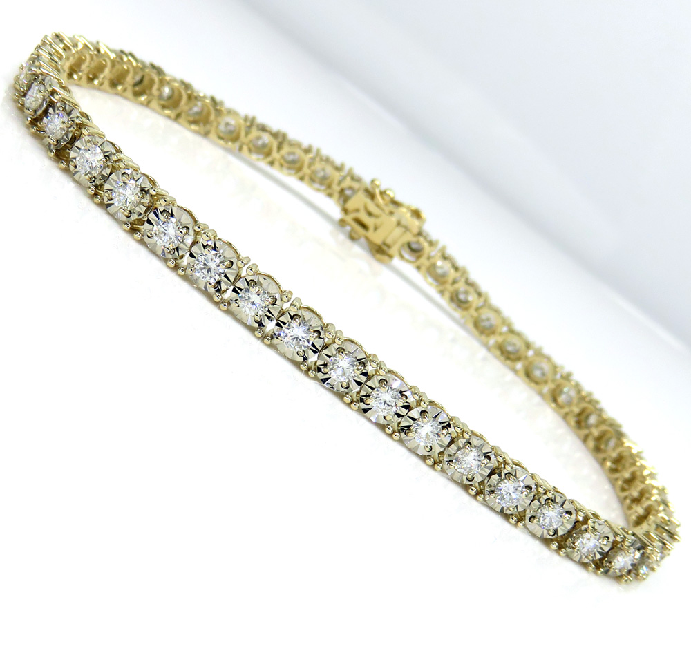 14k yellow gold round 5 pointer diamond illusion tennis bracelet 3.70mm 2.25ct