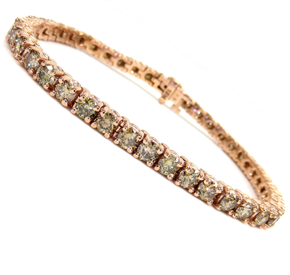 18k rose gold 18 pointer champagne diamonds tennis bracelet 7 inch 8.50ct
