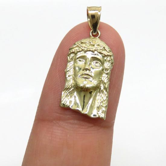 14k yellow gold micro classic jesus face pendant