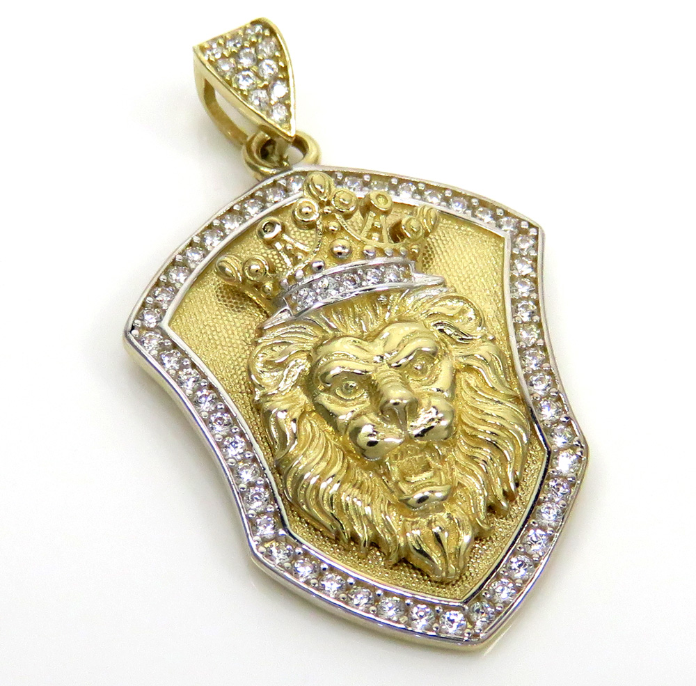 14k yellow gold cz lion crown pendant 1.50ct 