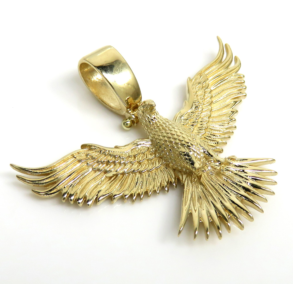 14k yellow gold small solid flying eagle pendant