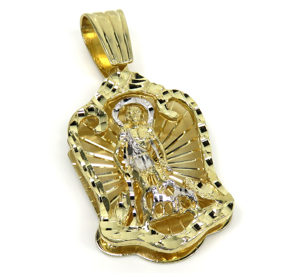 14k two tone gold large saint lazarus pendant