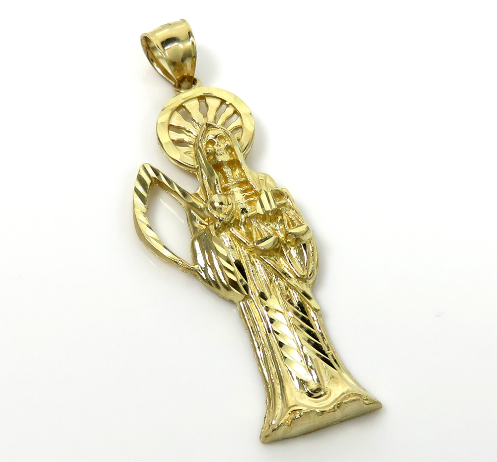 10k yellow gold medium halo grim reaper pendant 