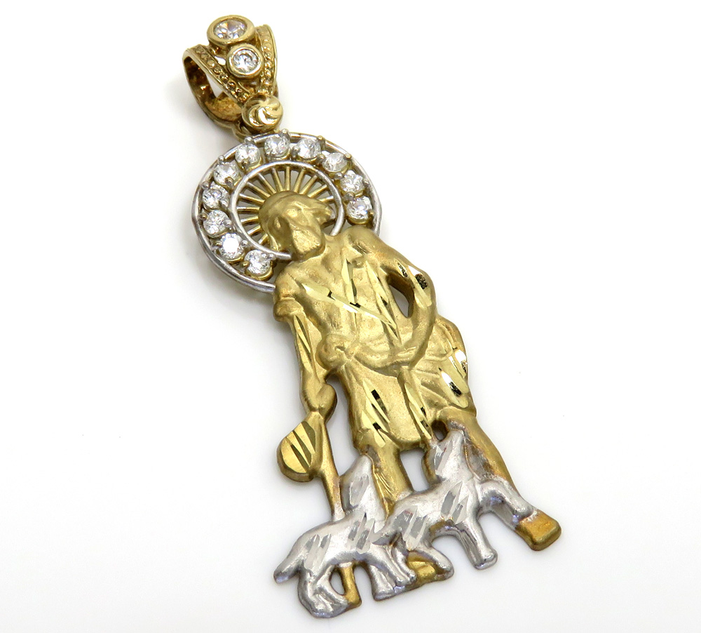 10k yellow gold medium cz saint lazarus of bethany pendant 0.50ct