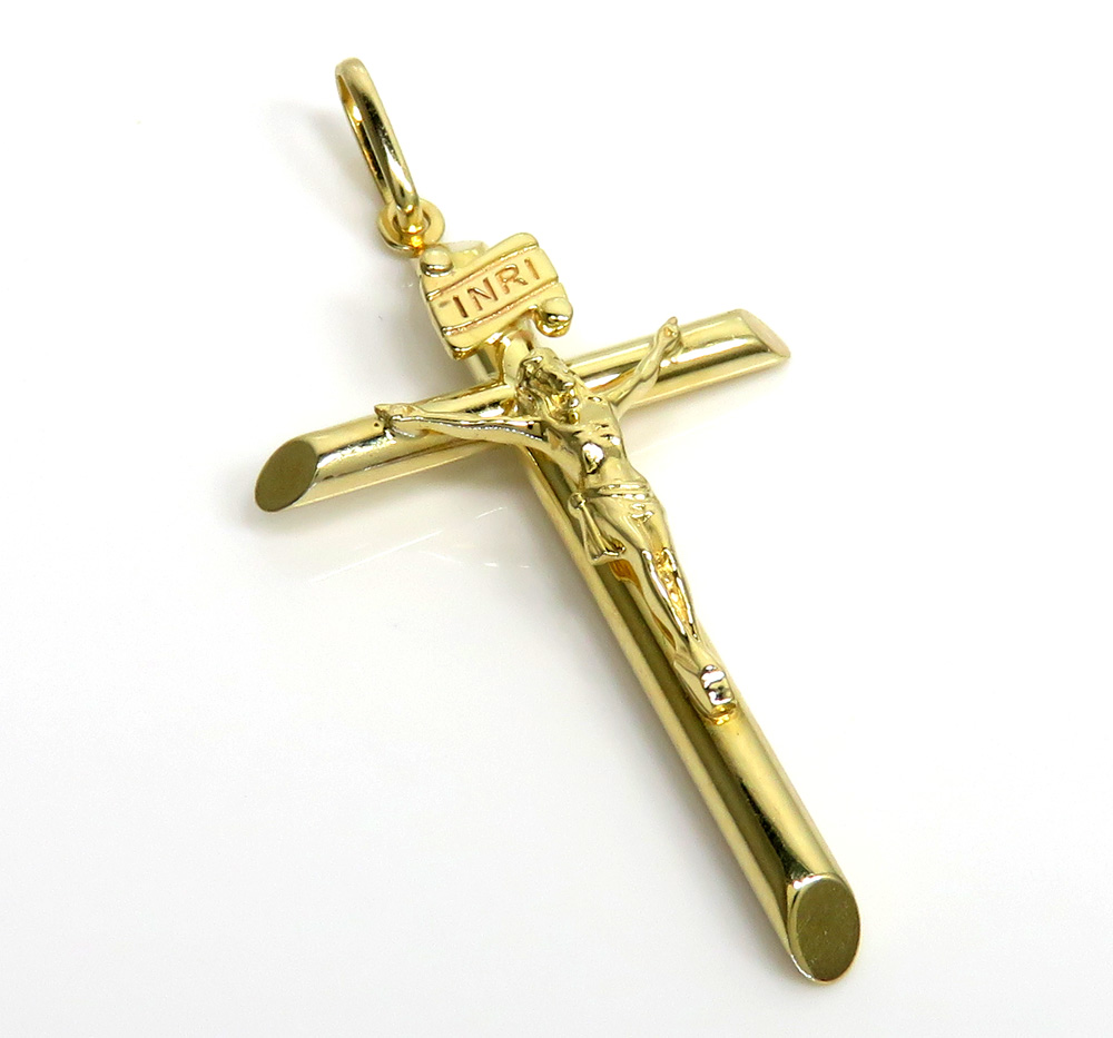 14k yellow gold medium jesus tube cross pendant 