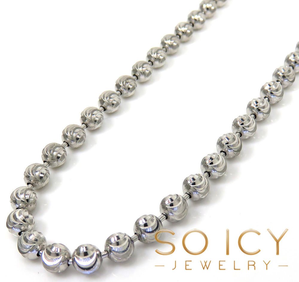925 white sterling silver moon cut bead chain 18-24 inch 4mm
