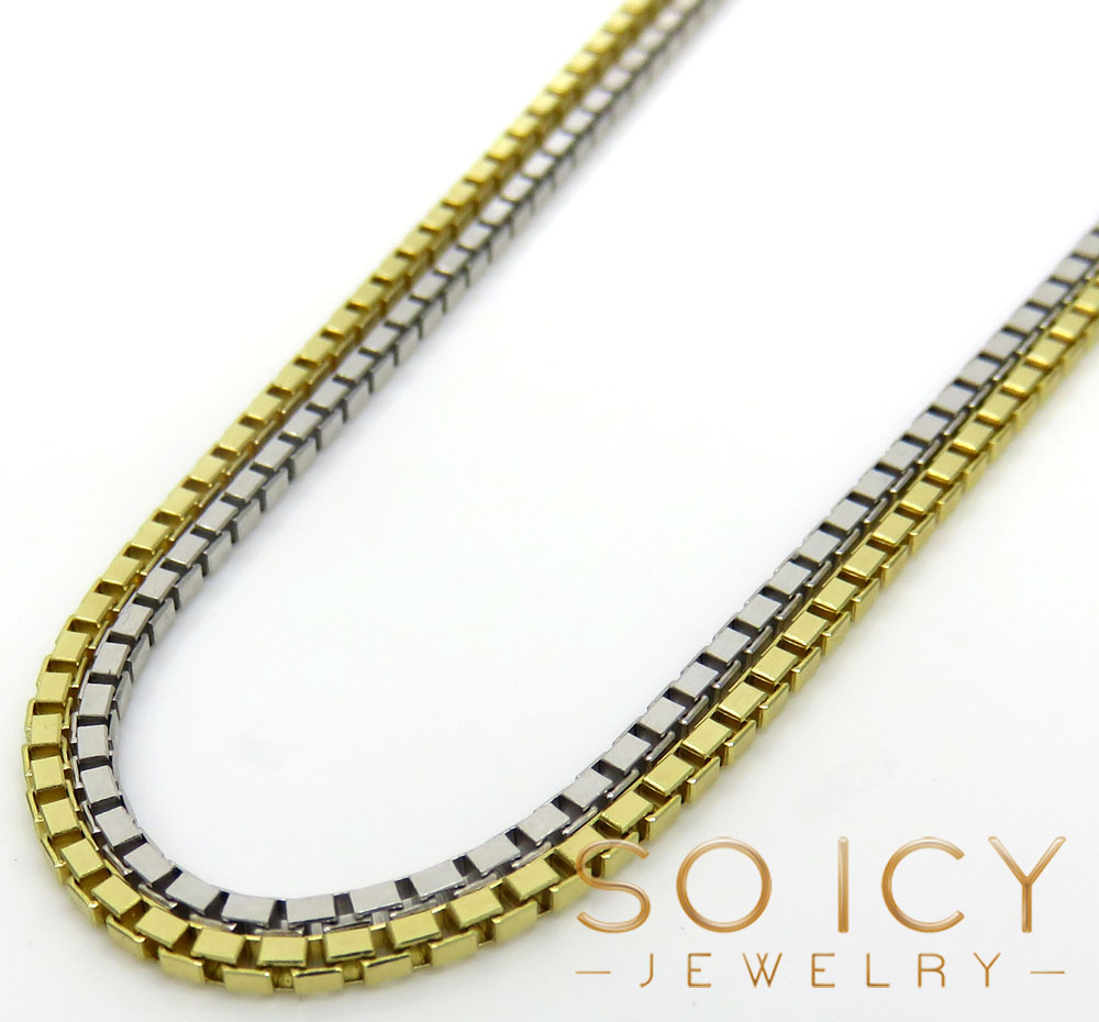 14k white or yellow gold skinny solid box link chain 16-24 inch 1.5mm