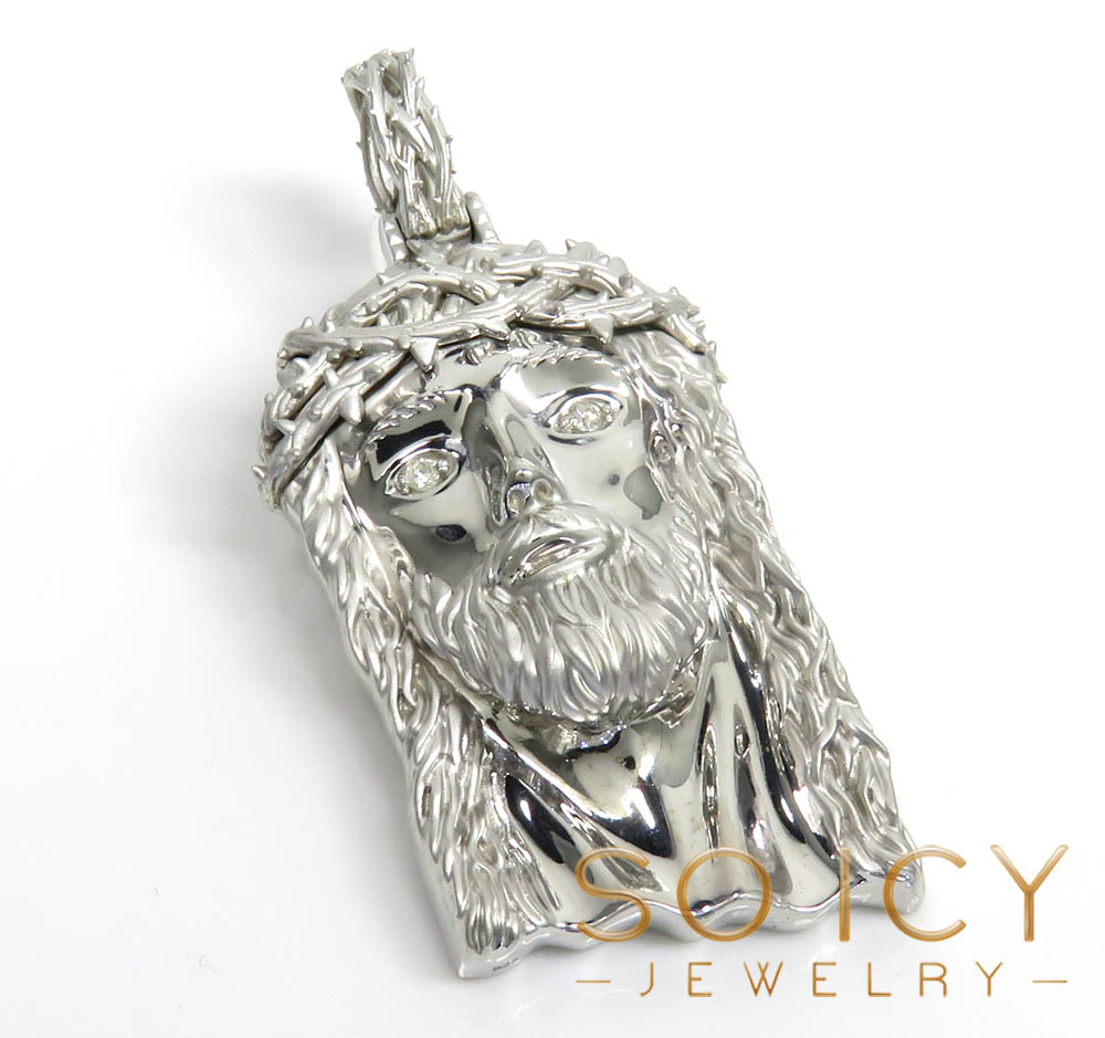 925 sterling silver large diamond classic thorn jesus pendant 0.05ct