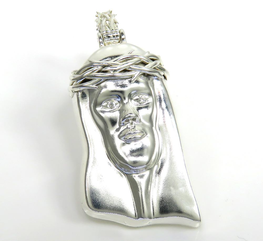 925 sterling silver large cz smooth jesus pendant 0.05ct