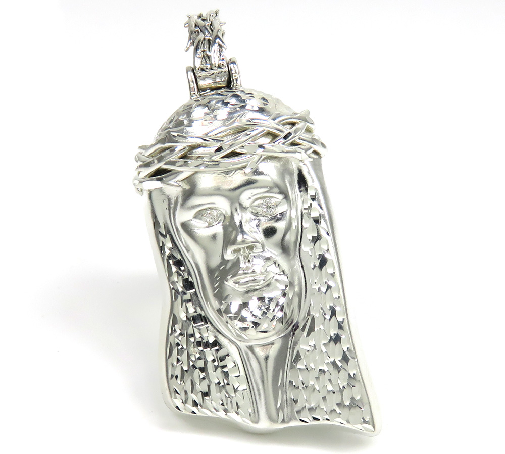 925 sterling silver large cz diamond cut jesus pendant 0.05ct