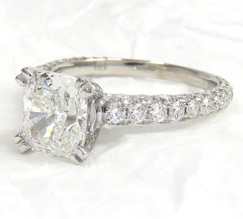 3.60 Carat White Cushion Diamond 14k White Gold Engagement & Wedding Ring Set 