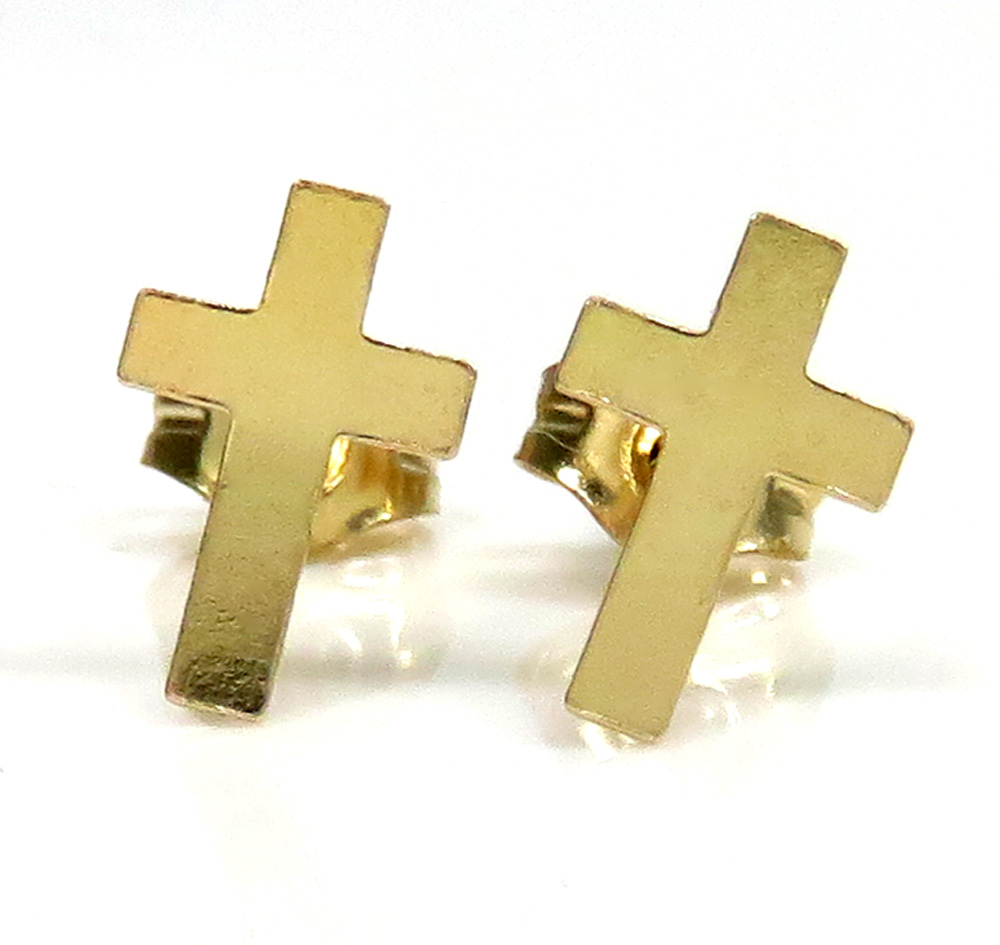 14k yellow gold mini cross earring 