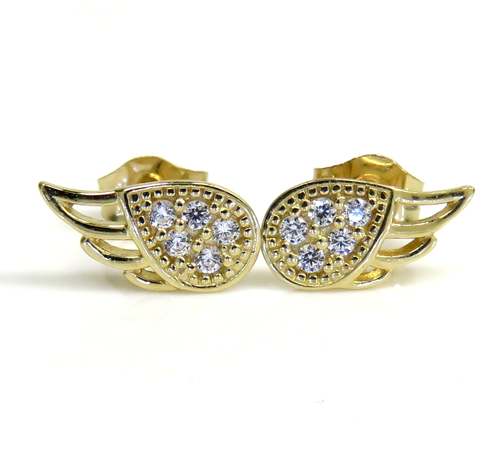 14k yellow gold mini cz wing earrings 0.10ct