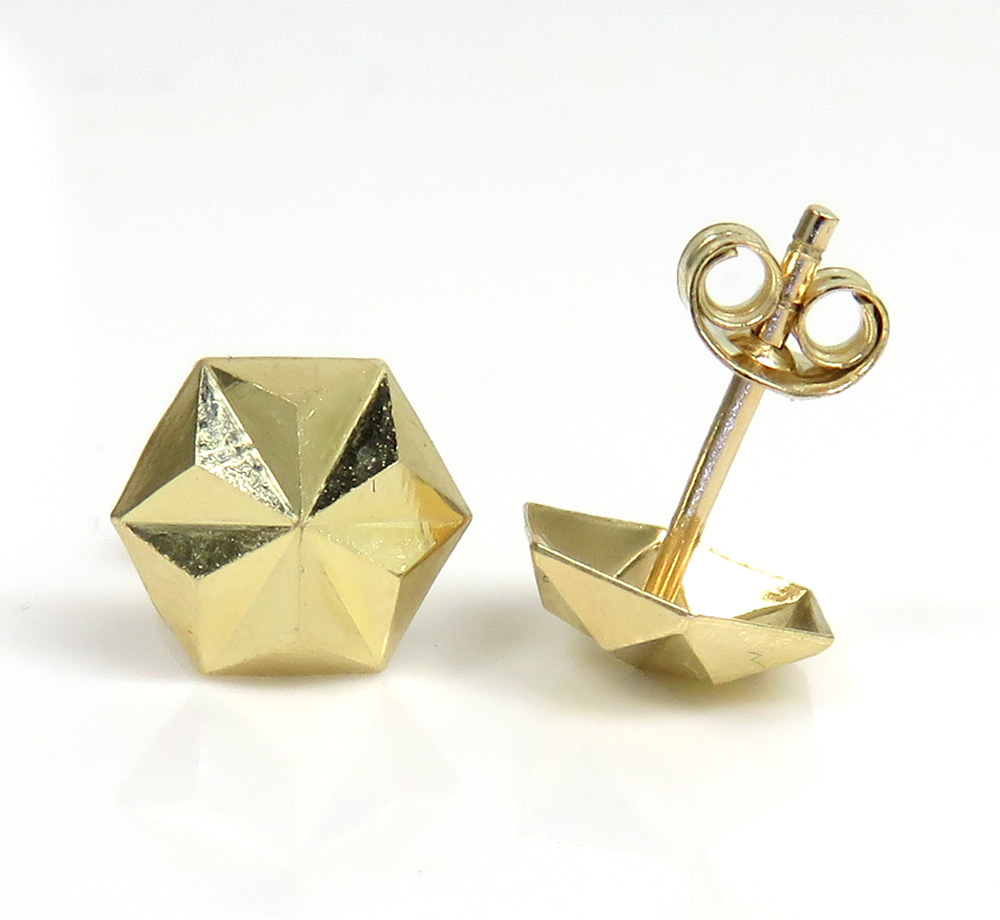 14k yellow gold diamond cut mini hexagon earrings 