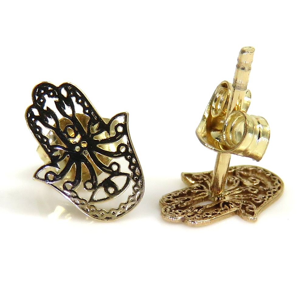 14k yellow gold mini hamsa earrings 