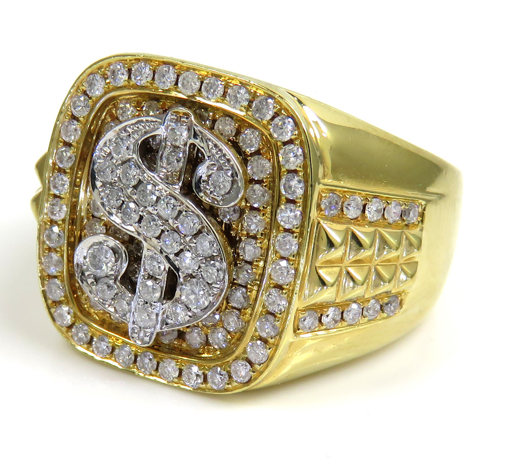 14k gold diamond dollar sign money ring 1.03ct