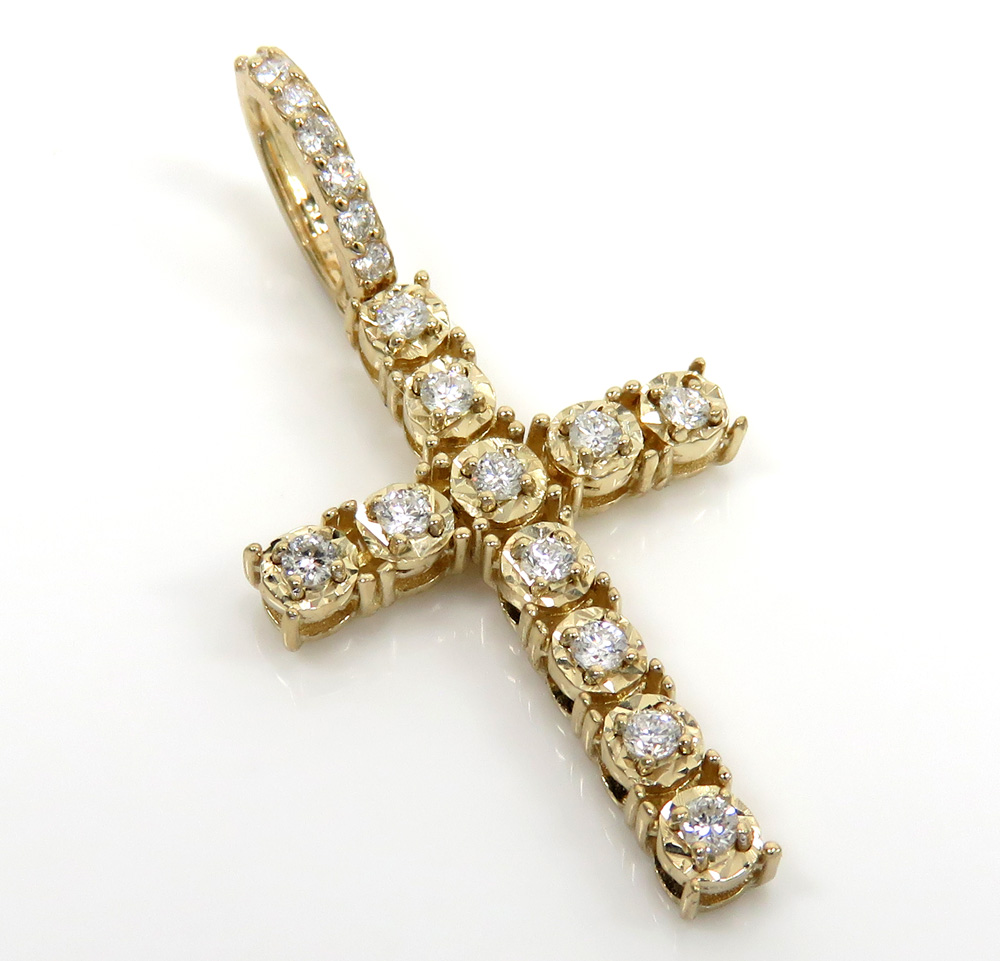 14k yellow gold medium diamond cut diamond cross 0.35ct