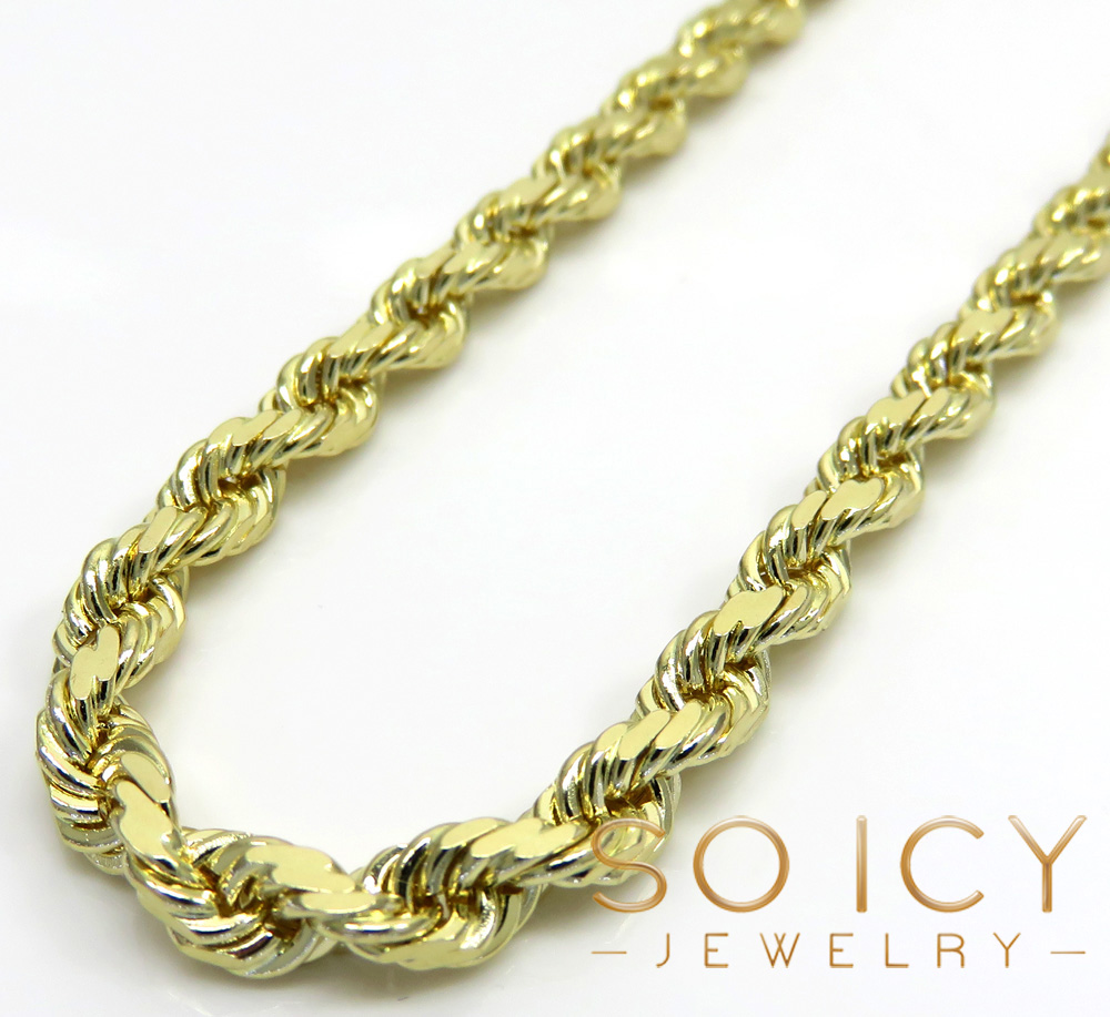 10k yellow gold solid diamond cut rope chain 20-30 inch 5mm 