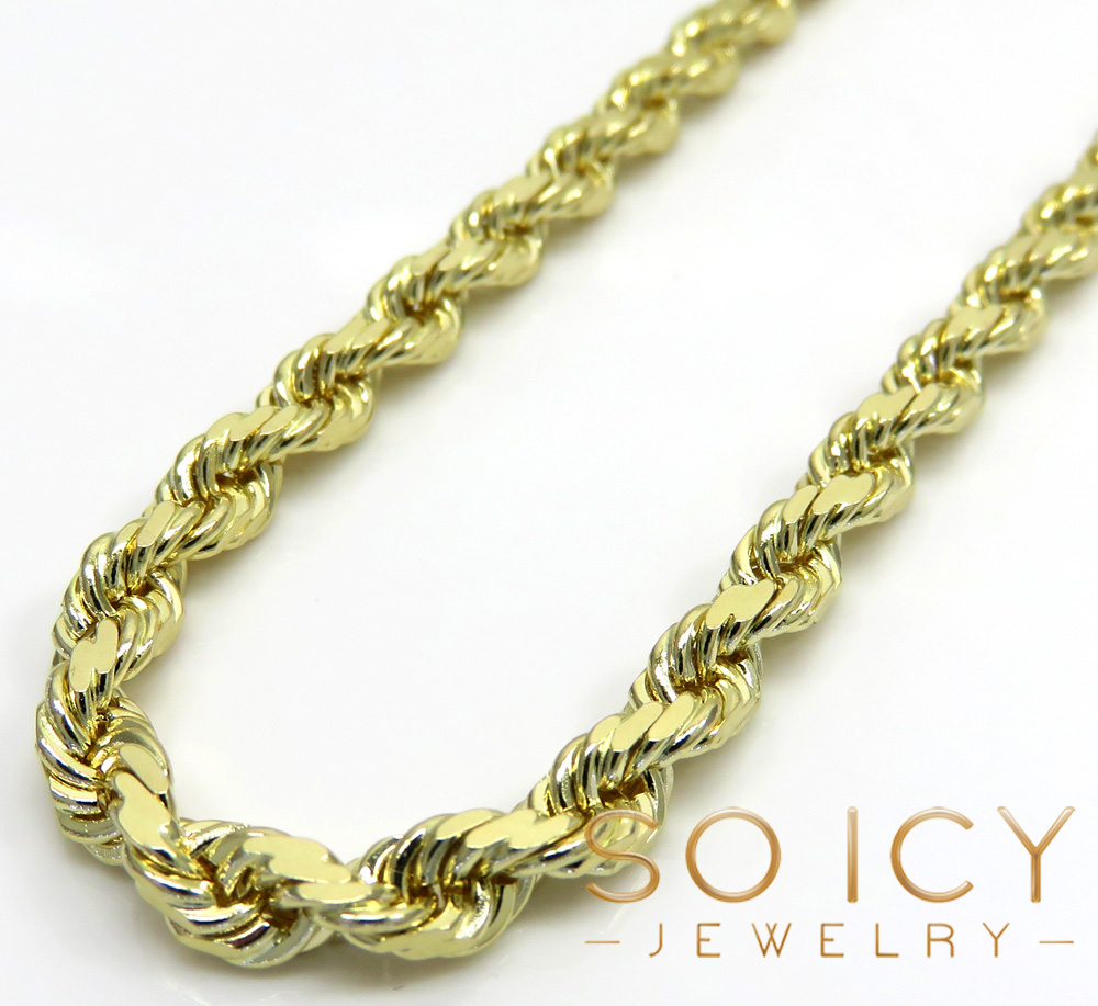 Buy 10k Yellow Gold Solid Diamond Cut Rope Chain 20-30 Inch 5mm