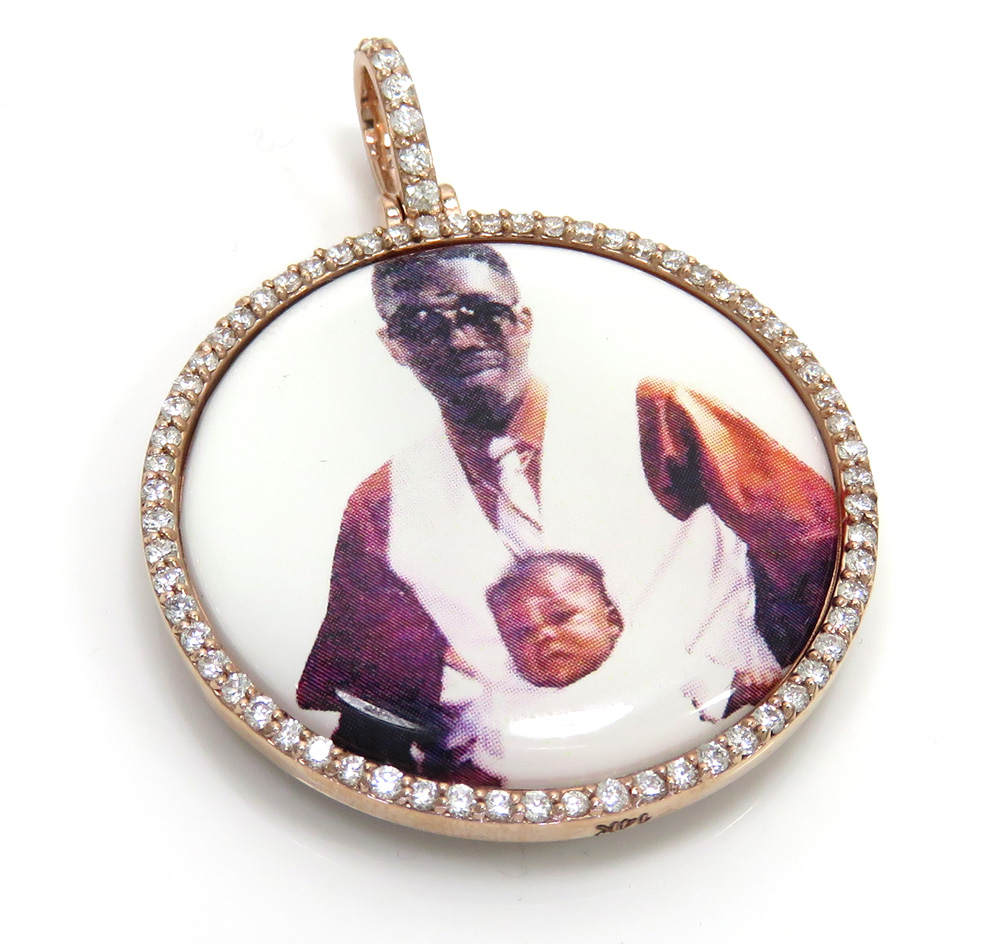 14k gold diamond large double sided picture pendant 1.30ct