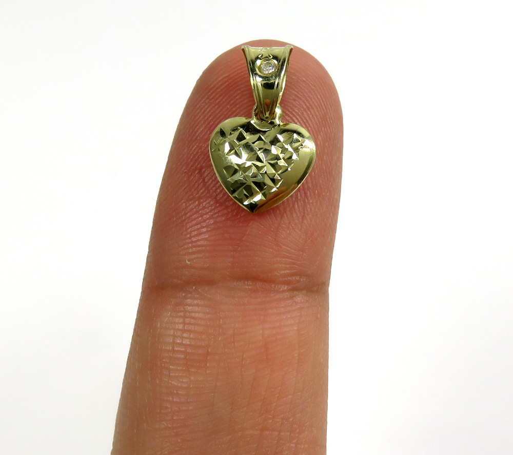10k yellow gold mini diamond cut cz heart pendant 0.03ct