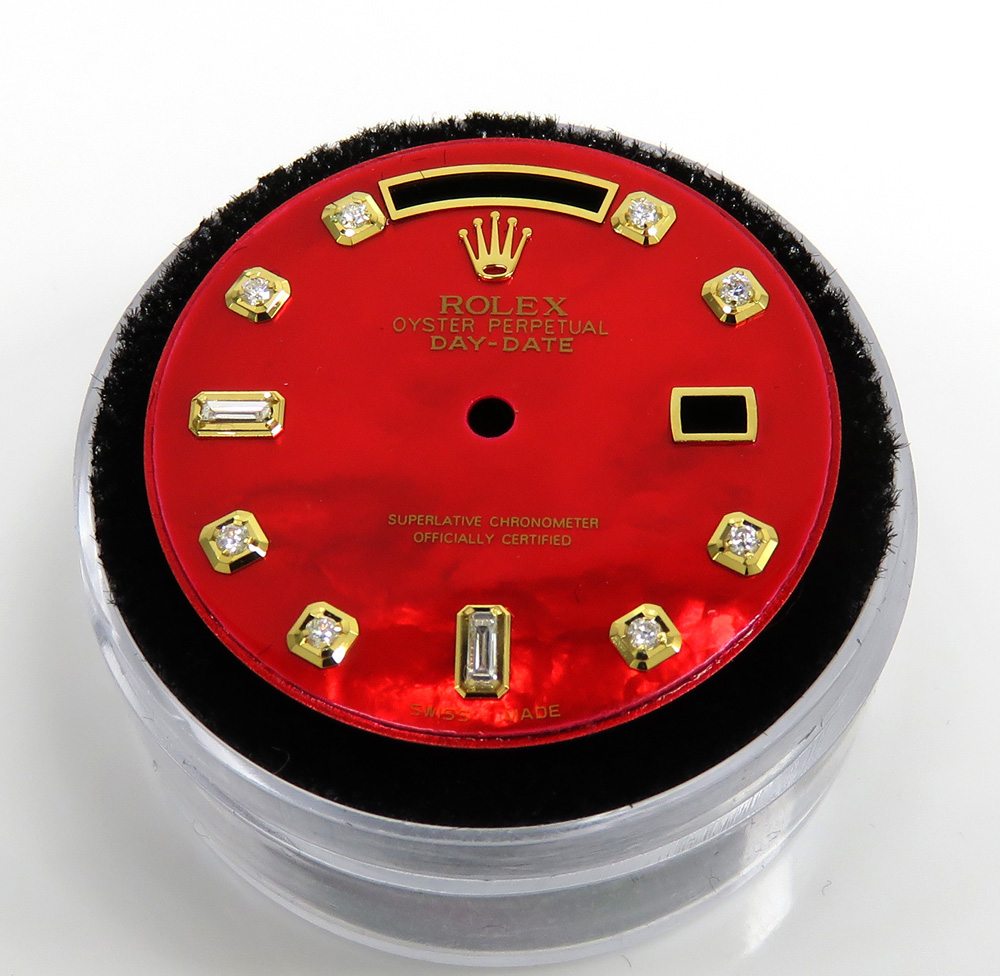 Rolex 36mm custom day date red pearl diamond dial 